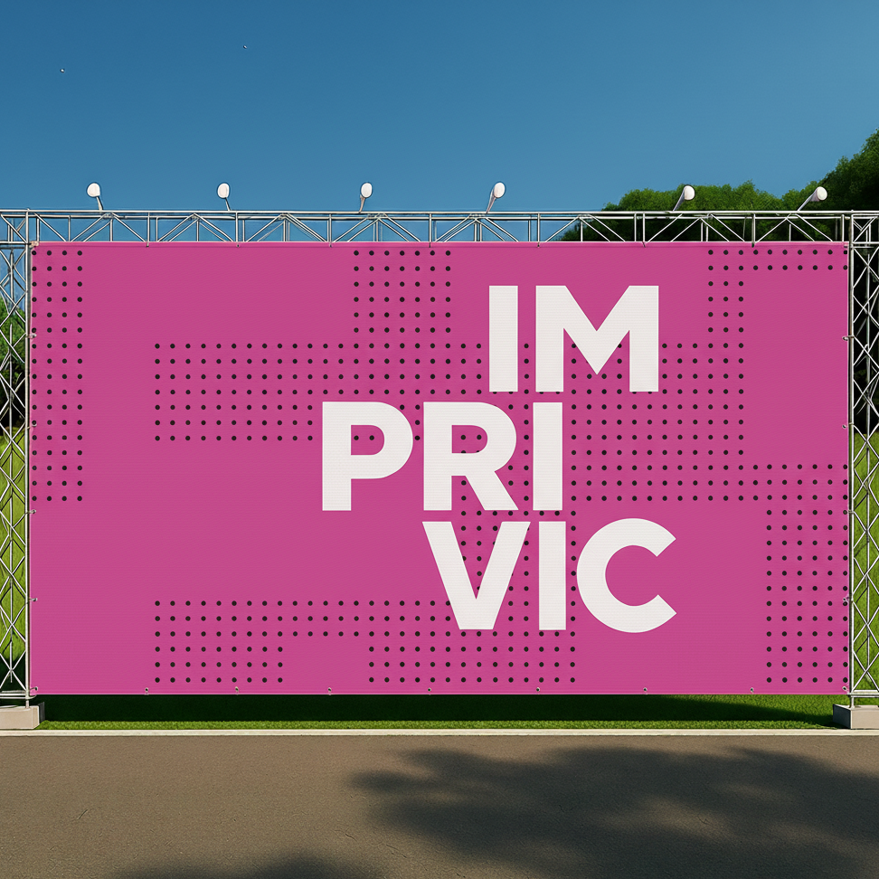 Lona frontlit personalizada impresa en gran formato para publicidad exterior.